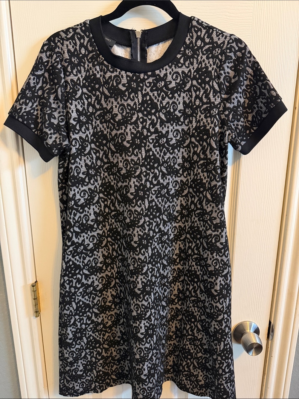 AB Studio Black and Gray Lace-Pattern Midi Dress